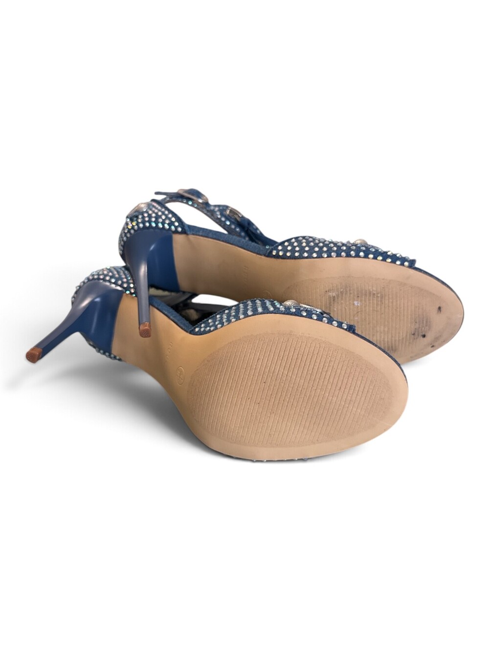 House Helium Blue Denim Rhinestone Heeled Sandals